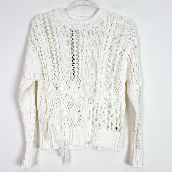 360 SWEATER OFF-WHITE DESTRUCTED WITH FRINGE PULLOVER SWEATER WOMENS SZ XS 
NEW - Picture 1 of 5